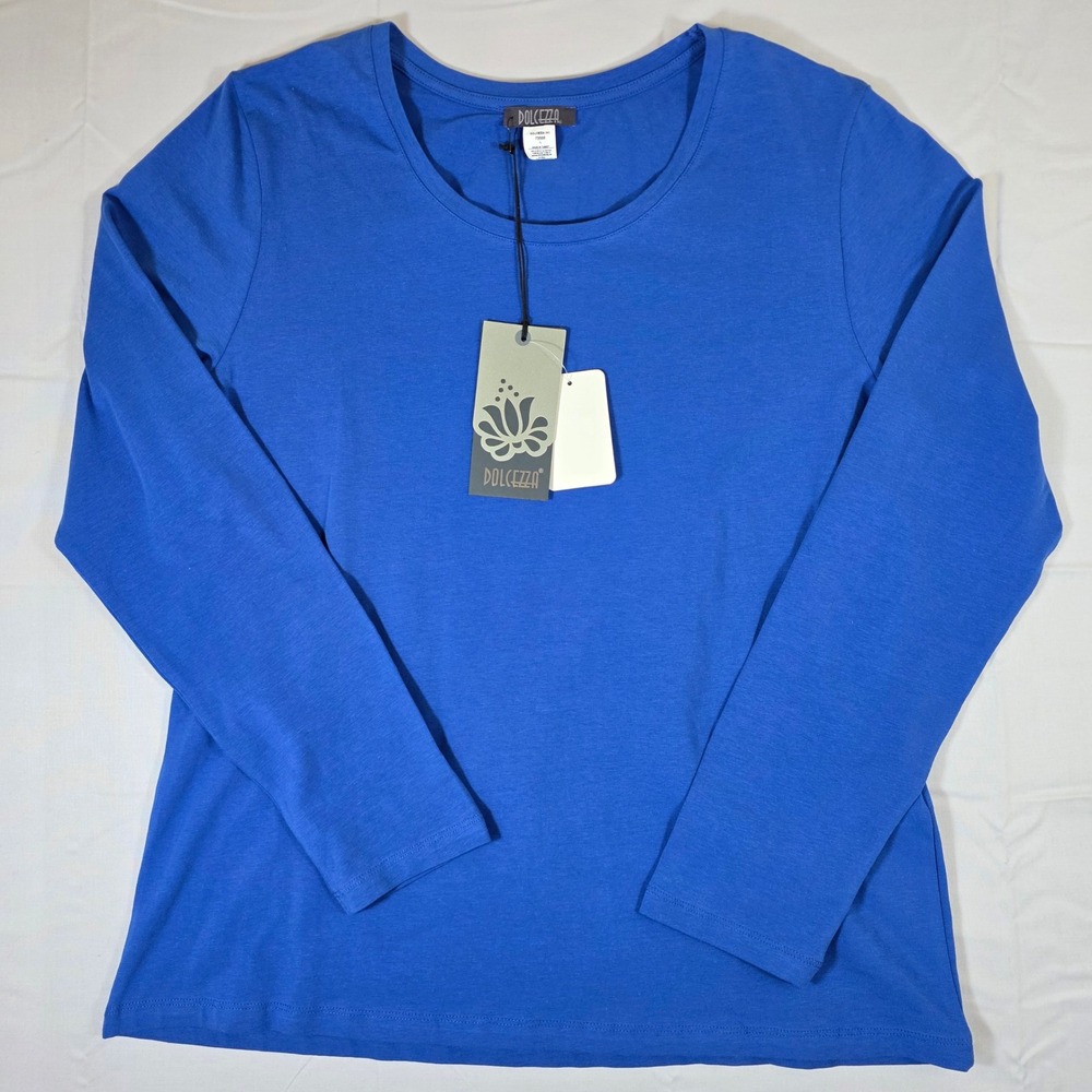 Dolcezza Royal Blue Long Sleeve Scoop Neck Cotton Stretch Top 73500 Womens L